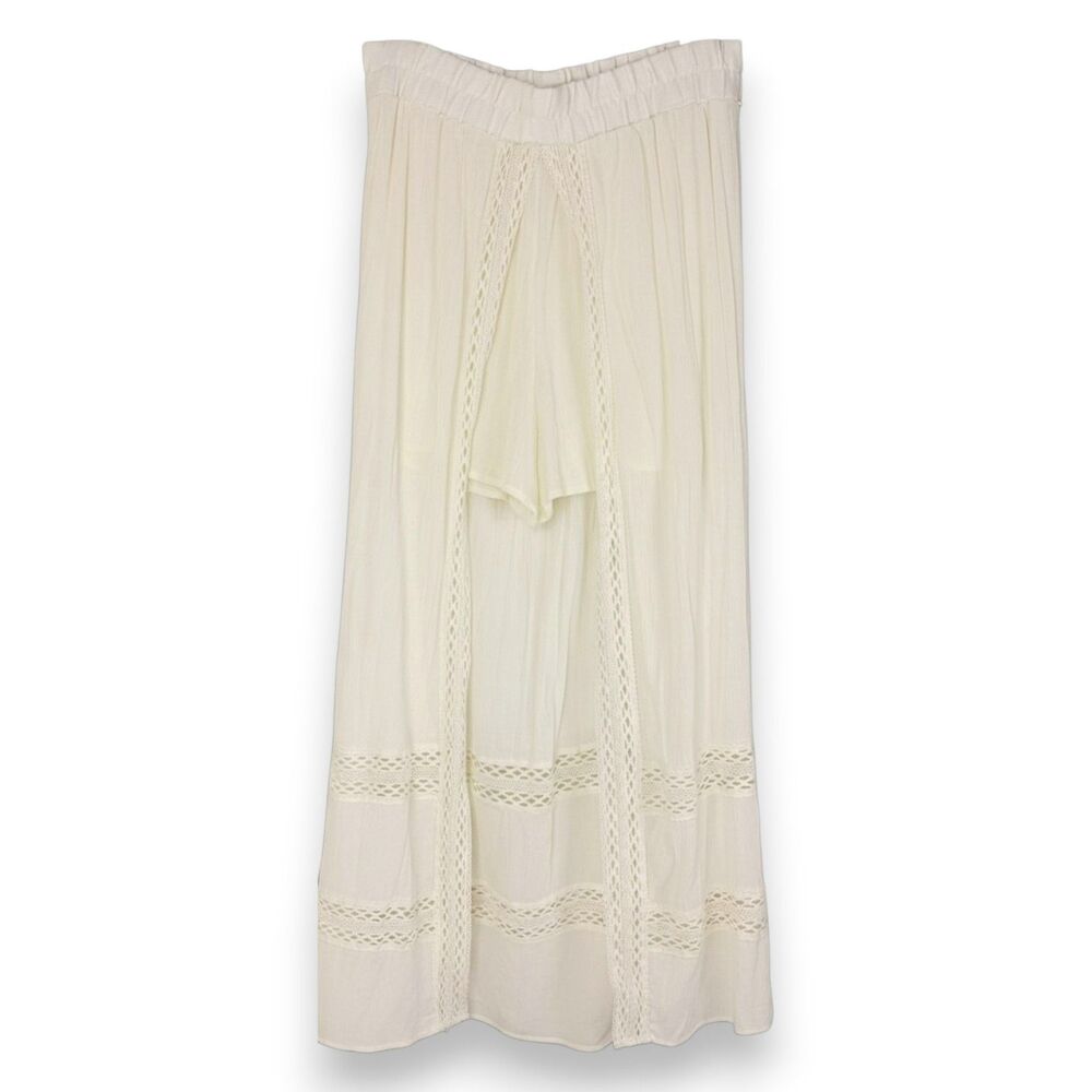 Boho Cream Lace Trim Split Front Maxi Skort Cottagecore Festival Skirt Shorts XL